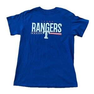 Majestic MLB Texas Rangers Shirt Mens Size Medium Blue Short Sleeve